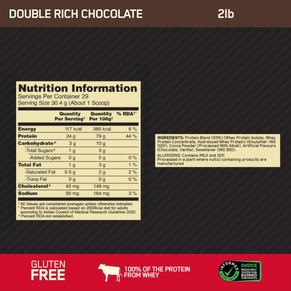 Gold Standard 100% Whey Protein | 907 g (2 lbs) | Double Rich Chocolate - Image 7