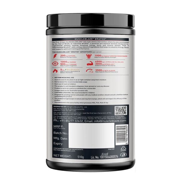 MuscleBlaze Pre Workout WrathX, 510 g (1.12 lb), Fruit Fury - Image 11